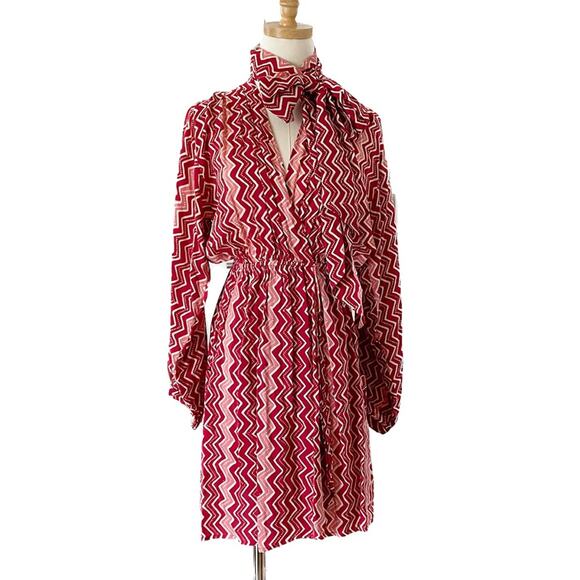 Natalie Martin Nico L/S Mini hand dyed batik wrap dress red pink size medium M - Picture 15 of 16